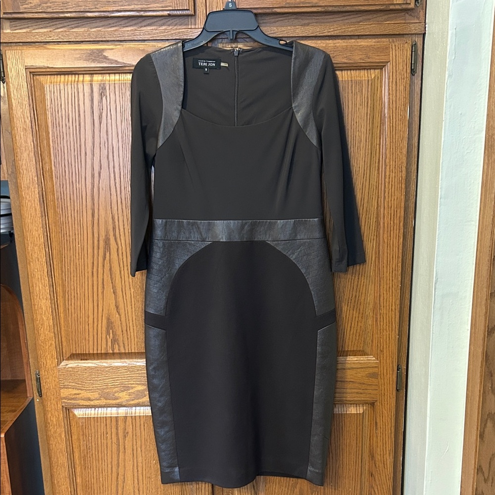 Ricki Freeman Teri John Faux Leather Detail Sheath Dress